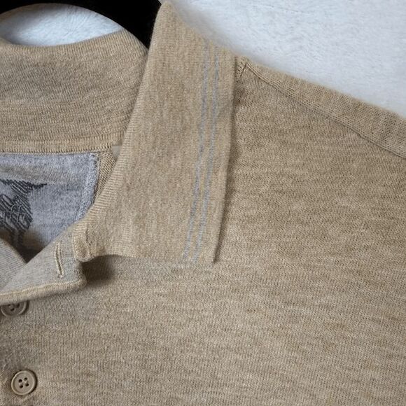 Raffi Silk Blend Sweater Polo Short Sleeves Marled Tan Soft Men's Size Medium - Picture 3 of 12